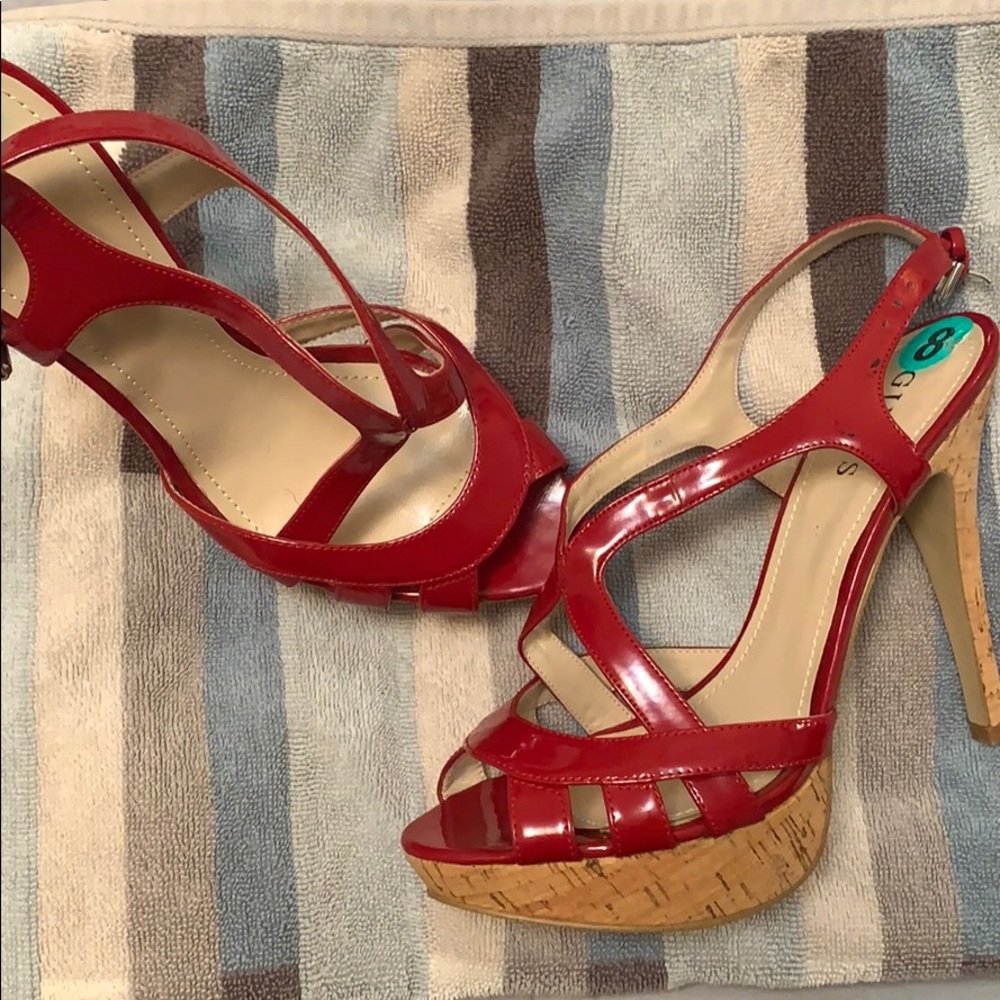 Red Corkscrew Heeled Sandals